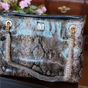 Brand new⚠️!! Victoria's Secret Brown Snake-Print Satchel with Gold Chain